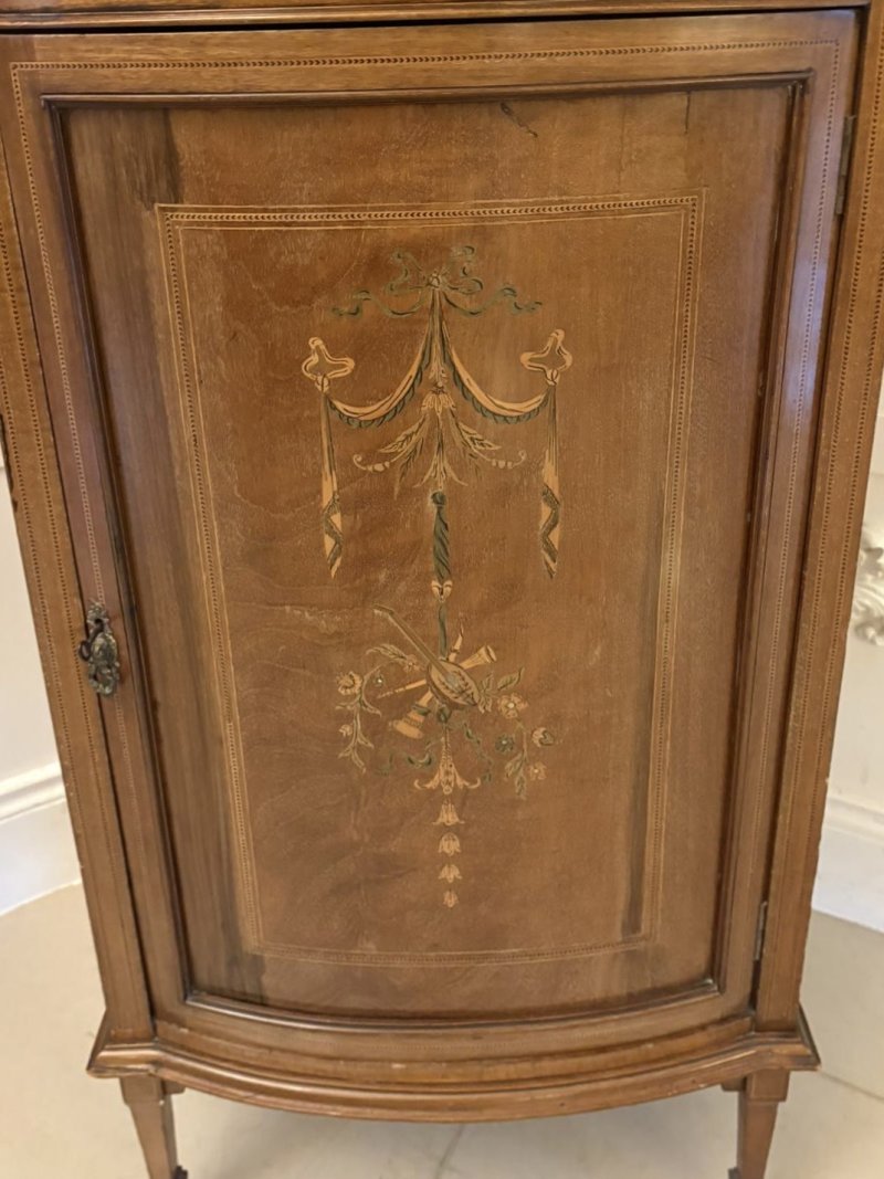 Superb Quality Antique Edwardian Mahogany Inlaid Bow Fronted Side Cabinet - Image 11